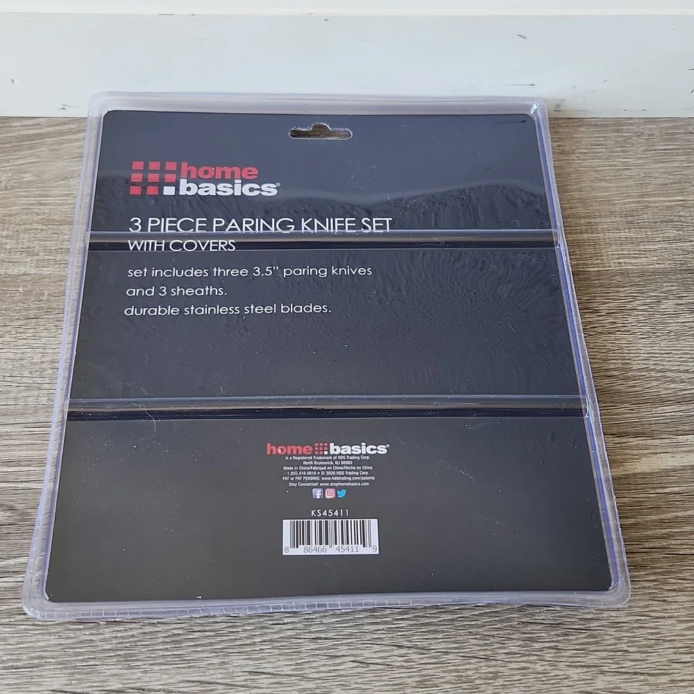 Home Basics 3 Piece Paring Knife Set with Covers NWT